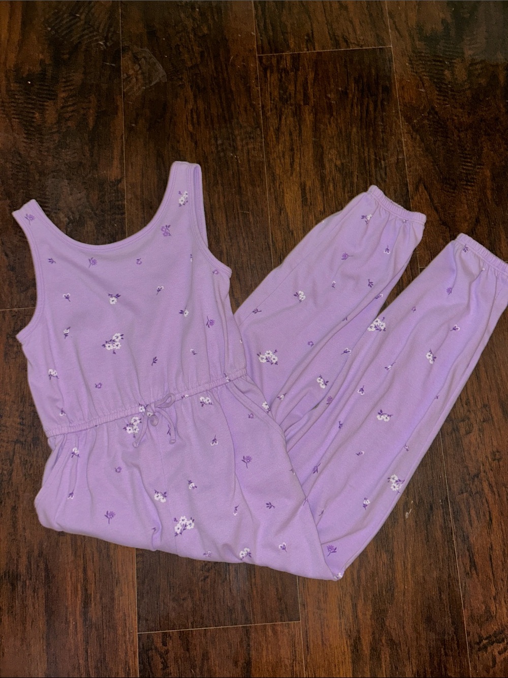 Girlโs Wonder Nation Lavender Floral Sleeveless Jumpsuit Sz M (7/8)